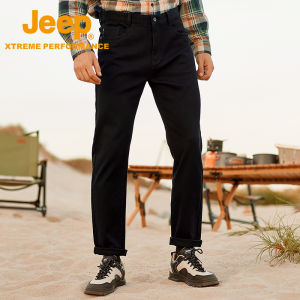 Jeep | Jeep Elastic Cotton Breathable Mens Jeans Outdoor Casual Loose Cuffed Slim Fit Jeans Cotton Polyester Blend Long Trousers