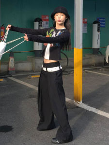 Elegant Black Straight Leg Suit Pants Womens Loose Silhouette Design Trendy Wide Leg Long Trousers Autumn New Style