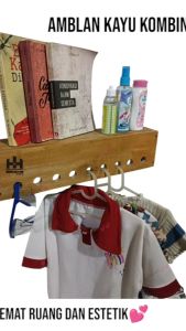 Rak Ambalan Kayu kombinasi Gantungan Baju/rak dinding minimalis aestetic