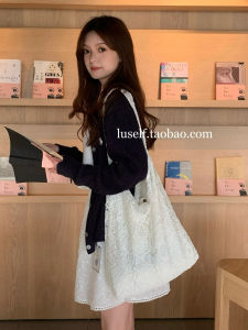 Zhao Lusi Similar Lace Shoulder Bag For Women Large Capacity Commuter Tote Bag Spring Summer 2024 New Style Japanese Korean Rustic