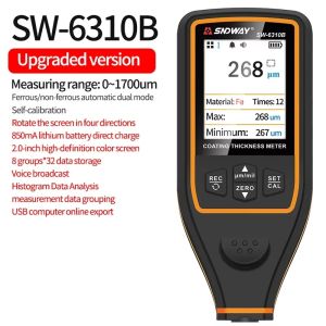 SNDWAY เกจวัดความหนาเคลือบเครื่องมือตรวจสอบด้วยแม่เหล็กทดสอบเครื่องทดสอบฟิล์มทำสีรถยนต์1700um ตัวทดสอบรวดเร็วมิเตอร์วัดสี SW-6310A /B