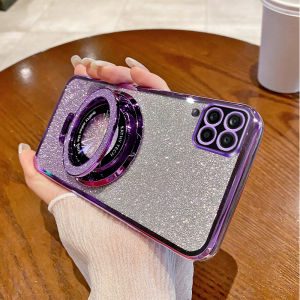 Samsung A12 Magnetic Absorption Gradient Sparkle Powder Electroplating Transparent Protective Case Womens Style Luxury Fashion Creative Shockproof Cover