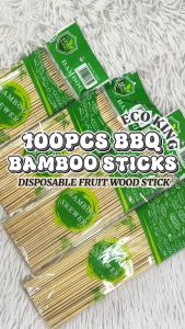 ECO KING 100PCS BARBEQUE BAMBOO STICKS DISPOSABLE BARBECUE FRUIT WOOD STICKS BARBECUE PARTY BUNDLE