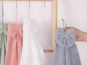 Wiping Cloth Kitchen Cute Hand Towel Hanging Kitchen Bathroom Coral Velvet Ref Towel Soft Handkerchief Bow Knot