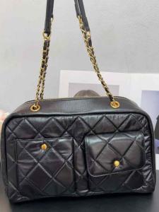 Large Capacity Mother-Daughter Bowling Ball Leather Handbag with Multiple Pockets Travel Bag Small Fragrance Style Chain Pattern