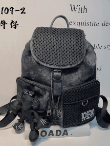 Fashionable Large Capacity Nylon Womens Backpack Drawstring Flip Cover Casual Travel Bag with Multiple Pockets Leisurely Style