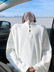 ZHUOCAN | White Textured Cool Henley Sweatshirt