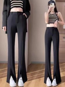 Quần Ống Loe Cạp Cao Cho Nữ Mùa Xuân Thu 2024 Quần Dài Thường Ngày Co Giãn Có Túi Quần Ống Rộng Thoải Mái