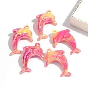 10pcs/bag AB Colorful 41x30mm Cute Dolphin Acrylic Charms Pendant for DIY Beach Jewelry Making Keychain Necklace Accessories