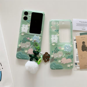 Green Bottom Small Animal OPPO Find N3 Flip Phone Case Foldable Screen N2 Flip Silicone Protective Cover Cute Cartoon N3 Flip Anti-Fall Soft Shell Personalized Creative N2 Flip Womens Ultra-Thin Flip Cover