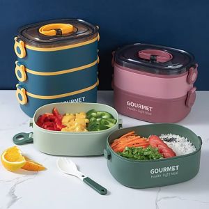 Kotak Bekal Lunch Box Stainless 1400ML 2 Susun + 1 Sendok Kotak Makan -UHS LBX A19