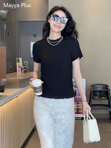 เสื้อยืดคอกลมแขนสั้นผู้หญิง Mayya plus ทรงพอดีตัว ทรงหลวม สไตล์ทำงาน ทรงปกติ ฤดูร้อน โพลีเอสเตอร์ ระบายอากาศได้ดี