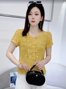 LIANPAI | Retro Chinese Style Elegant Round Collar Short Sleeve Shirt