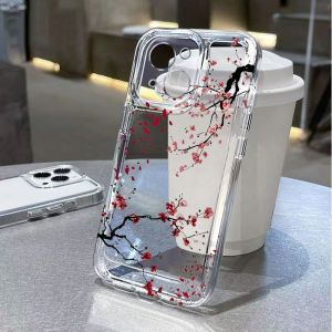 Ink Wash Plum Blossom Phone Case For iPhone 17 Air 16E 16 15 14 11 Pro Max Plus 13 12 Mini 8 7 X Transparent Shockproof Cover