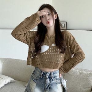 Korean Hollow Blouse for Women  Long-sleeve Hollow Blouses