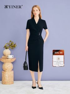 YINER | Đầm Crepe Pha Sợi Dài Mới Mùa Hè Có Cổ Bẻ