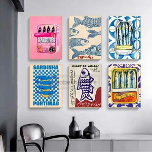 Sardine Tin Vintage Poster Colorful Kitchen Art Maximalist Prints Canvas Painting Wall Art Pictures Home Room Modern Decoration