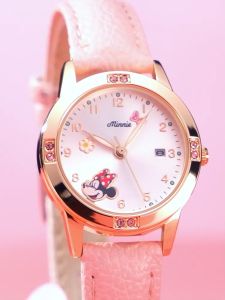 (With Box/29mm)100% Authentic Disney Watch for Girls Minnie 30M Waterproof Quartz Watch Shockproof Leather Strap Birthday Gift Sofia Elsa MK-14136 / MK-14137 / SF-54200