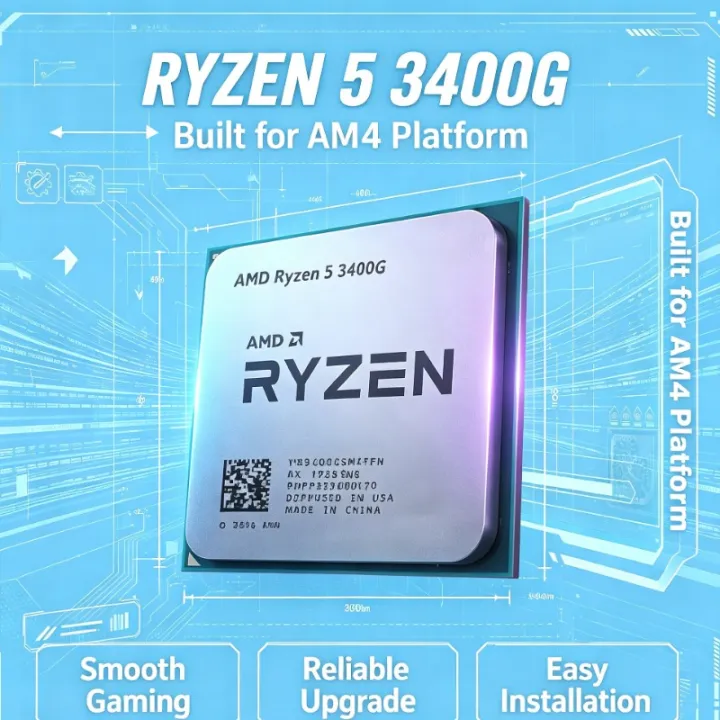 AMD | AMD R5 3400G 3.7GHz 65W 4C8T Vega 11 Graphics APU AM4 Socket CPU Processor for Office Tray