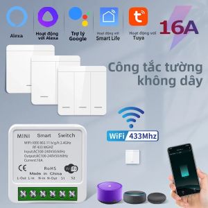 Công Tắc Đèn Thông Minh Tuya WiFi 433MHz Không Dây RF Nút Nhấn Gắn Tường Với Điều Khiển Từ Xa Bằng Giọng Nói Cho Alexa Google Alice Và Ứng Dụng Nhà Thông Minh