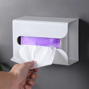 Wall-Mounted Tissue Box Paste-Type Tissue Storage Box Roll Tissue Box Creative Tissue Box Holder Kitchen Paper Organizer