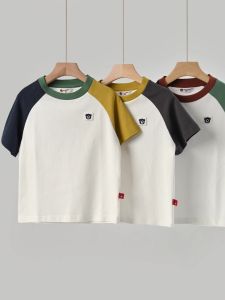 Pure Cotton Short Sleeve round Neck T-Shirt Childrens Summer Clothing 21 Pieces Combed Cotton Boys Girls Tops