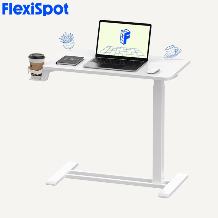 FlexiSpot H3 Height Adjustable Side Table with Cup Holder Overbed Desk ...
