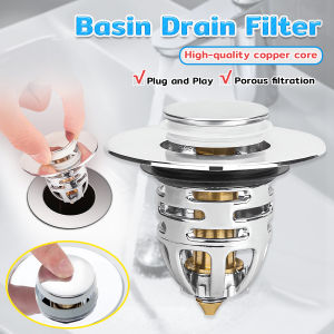 Seeko Universal Bathroom Sink Drain Stopper Brass Pop-Up Sink Drain Filter(Silver)