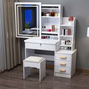 Small Apartment Makeup Table Chair Suit Internet Celebrity European Style Dressing Table with Lock 80cm Economical Bedroom with Light Dresser