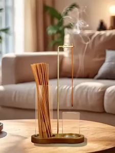 2in1 Wood Incense Holder Anti-Ash Flying Incense Burner with Removable Glass Ash Catcher Incense Sticks Organizer for Home Decor