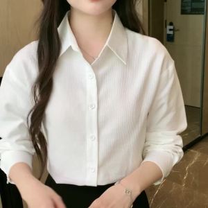 AMMIN 2024 Autumn new commuter lapel simple solid color basic cotton shirt womens Korean style long sleeve single breasted elegant blouse