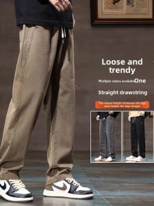 New 2025 Mens Casual Wide Leg Straight Leg Pants Loose Fit Summer Black Workwear Trousers Youth Fashion Long Pants