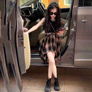 Girls Backless Vest Plaid Mini Skirt Set Summer Collection Sweet Cool Style Korean Fashion Kids Clothing Outfits for Girls