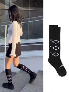 MSCHF New Diamond Pattern Sports Mid-Calf Breathable Comfortable Cotton Socks for Women Long Tube Knitted Stockings