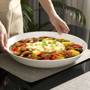 Bone China Platter Deep Plates 12-Inch Ceramic plus Size 14-Inch For Home 16-Inch Steamed Fish Steamed Fish Head with Diced Hot Red Peppers Disc