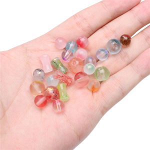 50-100pcs Fashion Glass Loose Beads Mixed Color Round Bamboo Joint Beads For Handmade Bracelet Necklace Keychain DIY Jewelry Making Accessories