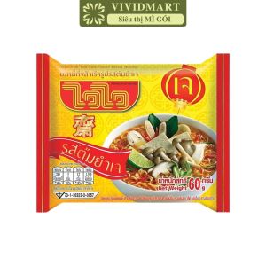 [GÓI LẺ] - WAI WAI - Mì Wai Wai chay 2 vị: Nấm (không chua) và Chua cay Mì chay ăn liền Thái Lan Mì chay WaiWai ăn liền Thái Lan (60g/gói)