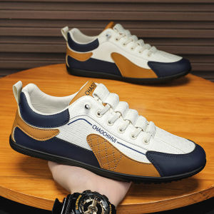 Mens Sporty Casual Slip-On Shoes Fabric Lined Leather Upper Low Top round Toe Waterproof Rubber Outsole Comfortable All-Season Footwear