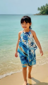 Antnine พร้อมส่ง ชุดเด็กผู้หญิง ชุดฮาวาย เซท 2 ชิ้นไปทะเล เสื้อสามเหลี่ยมลายต้นมะพร้าว มี 3 ขนาด