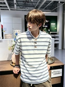 OUMULONG | Mandarin Collar Short Sleeve T-Shirts 5/8 Sleeve