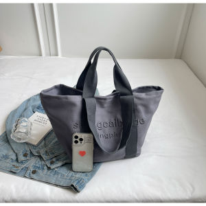 Embroidered Letter Canvas Tote Bag Womens Large Capacity Handbag Commuting Shoulder Bag for Outdoor Casual Shopping Bag