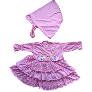 Gamis Bayi Set Jilbab Dress Gamis Anak Perempuan Umur 2 Tahunan Motif Kucing