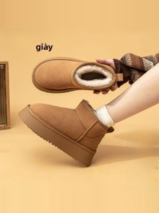 Warrior | Giày bốt đi tuyết đế dày mùa đông cho nữ 2025 Giày bốt ngắn lót lông cừu ngoài trời chống thấm nước chống trượt