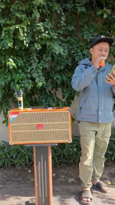 Bảo hành 12 tháng - Loa xách tay nằm ngang 2652 vàng Ontekco- kèm 2 mic  4 đường tiếng thiết kế vỏ gỗ vàng mặt lưới thép hát karaoke hay kết nối với mọi thiết bị qua bluetooth aux ...