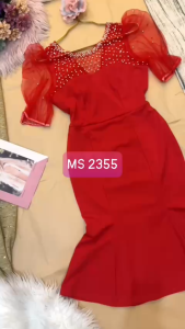 Mydu shop | MS 2355 – Đầm ôm lai loe dự tiệc tay lưới đính ngọc ngọt ngào