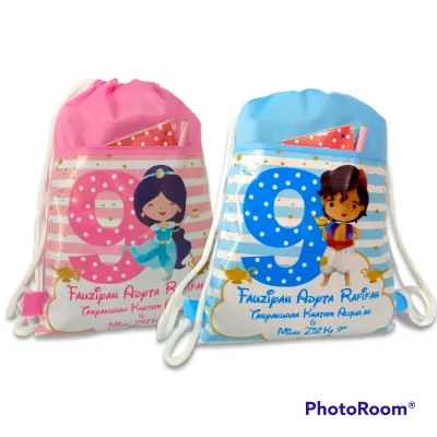 10.pcs Tas Ransel serut (Dua kantong) Tambah Nama & Photo