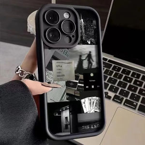 เคสโทรศัพท์แบบครอบเต็มสำหรับ Apple 16promax ลายชิ้นส่วนชีวิตสีดำและขาว ป้องกันการตกหล่น สำหรับผู้ชายและผู้หญิง