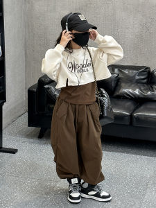 แฟชั่นสตรีทแดนซ์ของเด็กผู้หญิง หลวม ผ้าฝ้าย ฮิปฮอป ฝึกซ้อม ชุดสูท เสื้อผ้าเต้นรําแจ๊สสําหรับเด็ก Cool ฤดูใบไม้ร่วง ชุดสไตล์