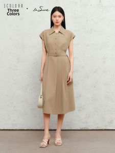 3COLOUR·S | Summer New Arrival Turn-down Collar Waist-accentuating A-line Dress