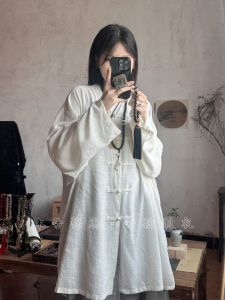 Mucunyi Summer New Chinese Style Button up Shirt Zen Cotton Linen Open Cardigan Outerwear Womens Fashion Traditional Tang Costume